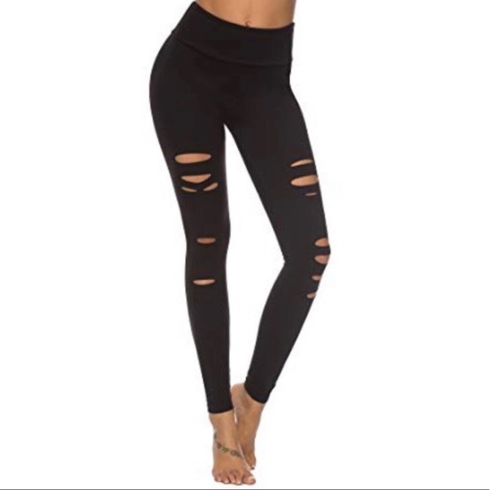 Solow full-length ripped leggings in black